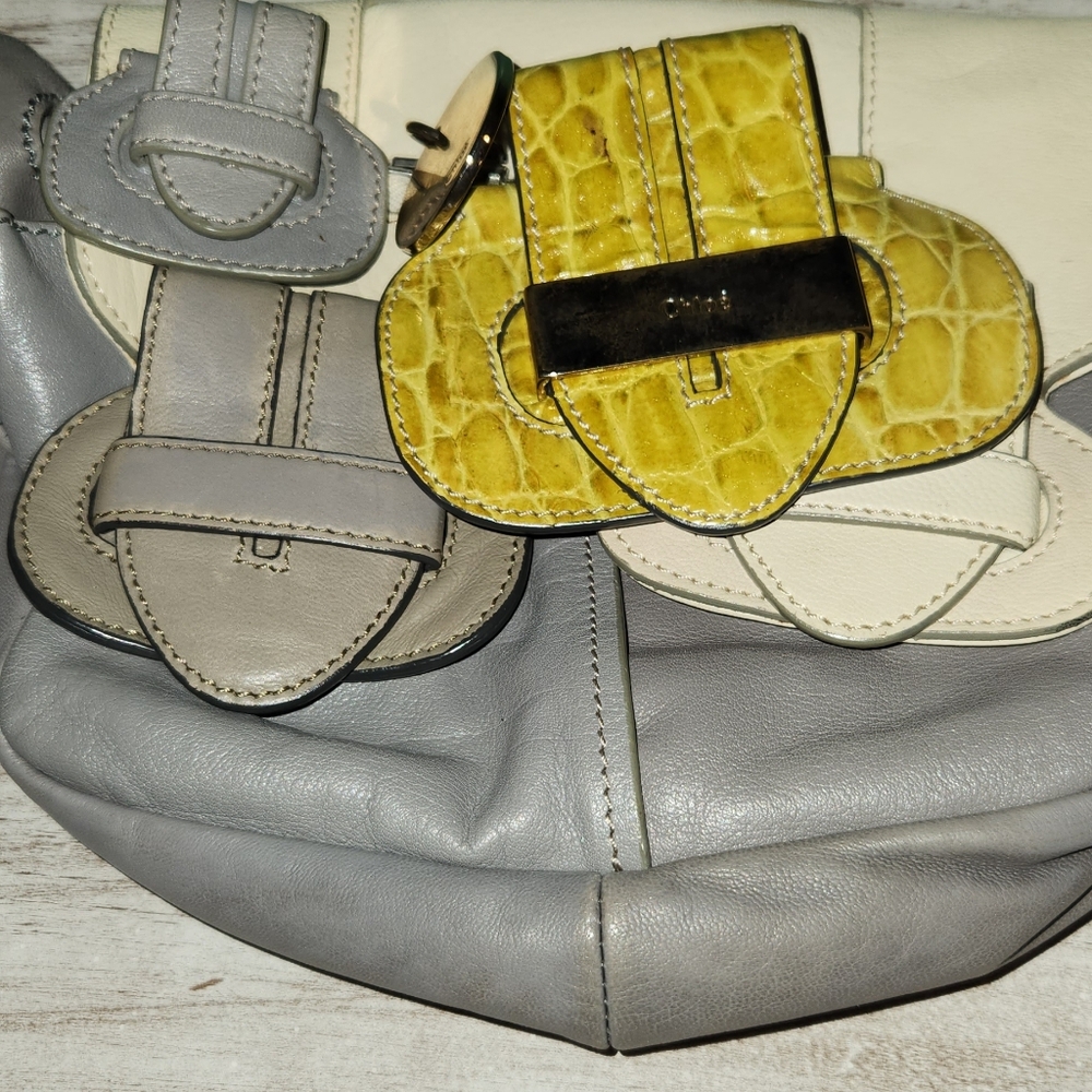 Chloe Wristlet Bag Gray Cream Snake Yellow. Leather Good Needs Some Cleaning. - Picture 16 of 16